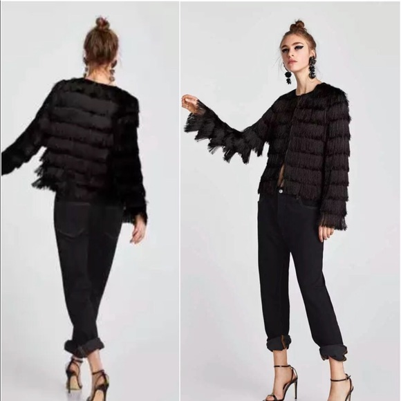 Zara Jackets & Blazers - ZARA BLACK FRINGE JACKET NWT